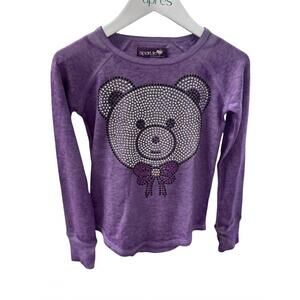 NEW TWEENSTYLE girl's bear with bow long sleeve thermal top in purple